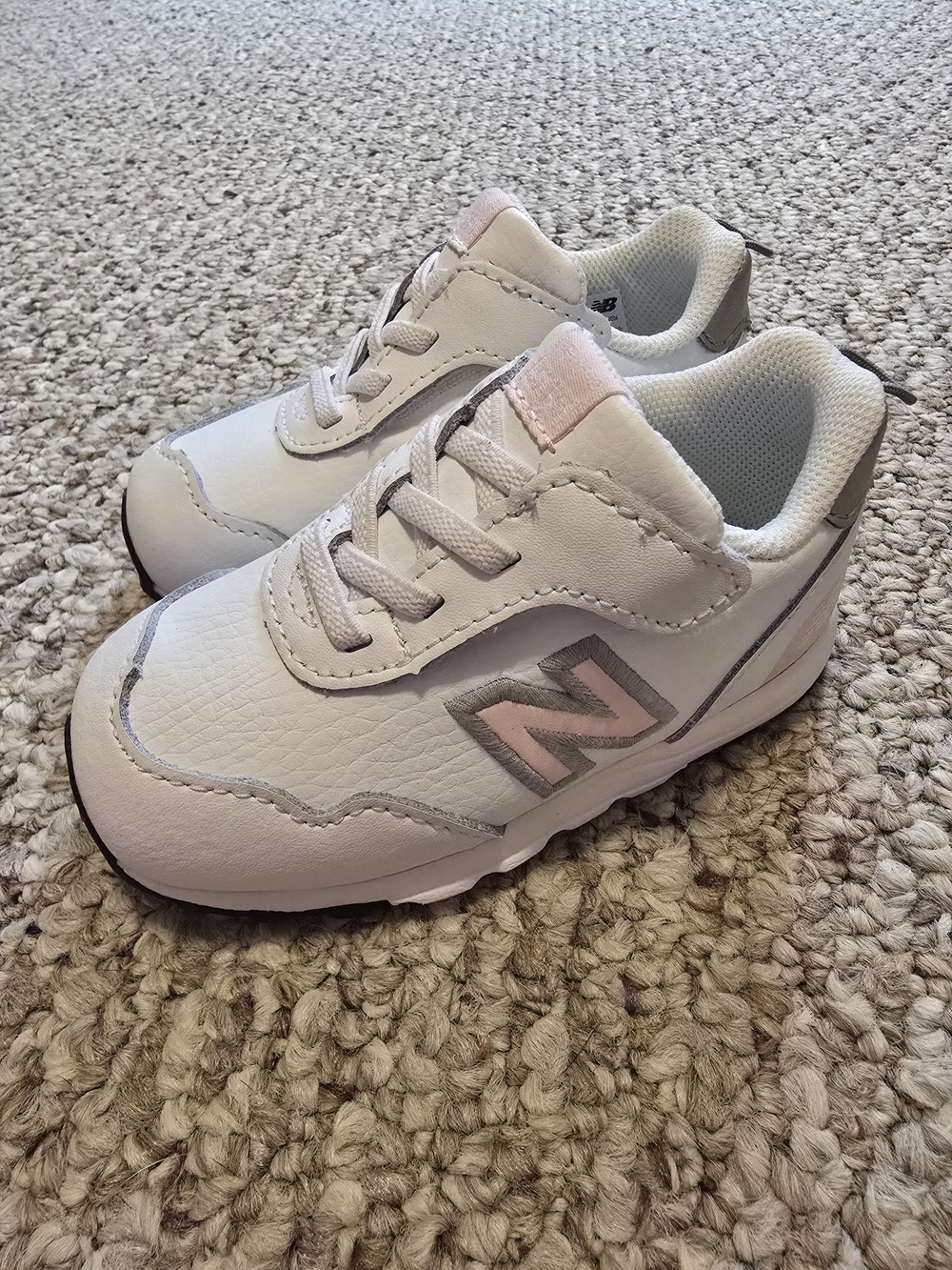 New Balance Kids White & Light Pink Athletic Sneakers